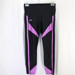 Under Armour Crop Compression Legging Womens Sz S Black Purple Pull On Heat Gear